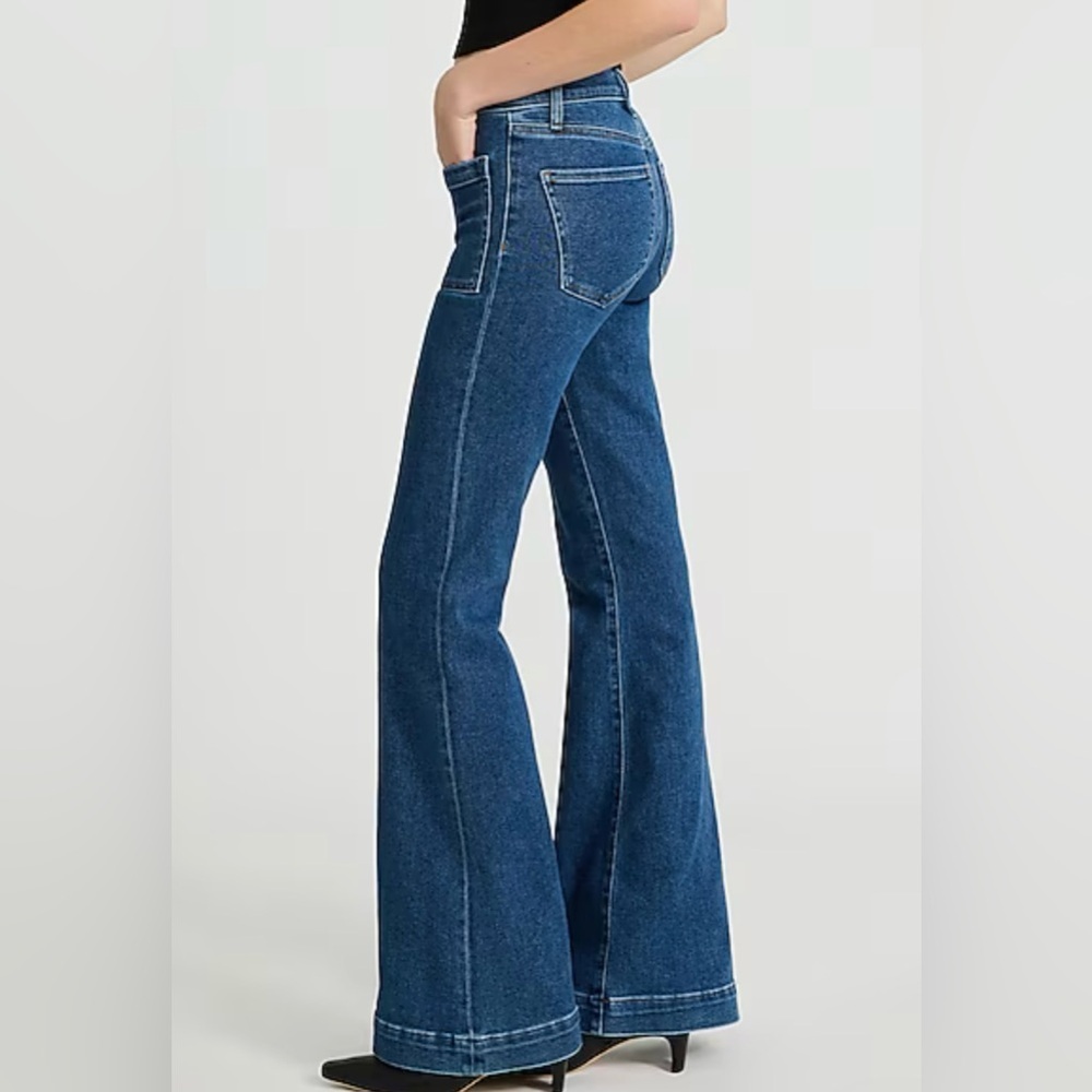 Express Women’s 70s Flare Jeans Size 10 Mid Rise HyperStretch Long Inseam - Picture 2 of 12